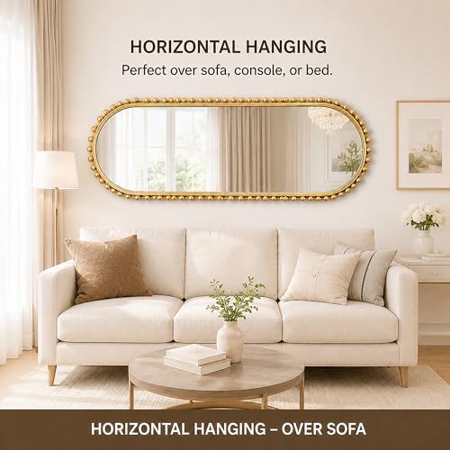 20"x53" Oval Full Length Wall Mirror, Unique Bold Beaded Frame - Image 4