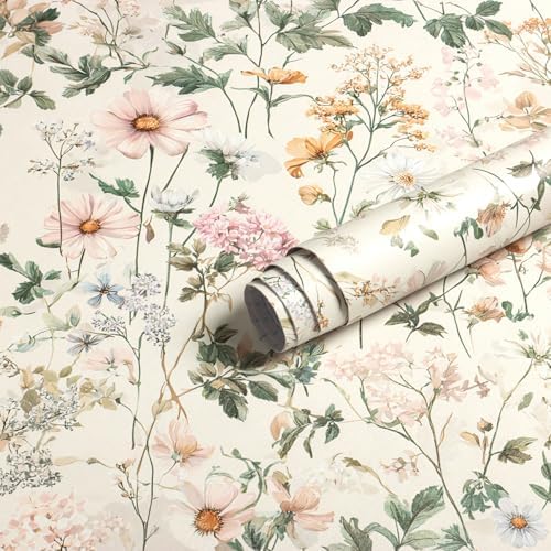Vintage Floral Peel and Stick Wallpaper Beige Floral and Leaf Contact Paper by EchoSphere