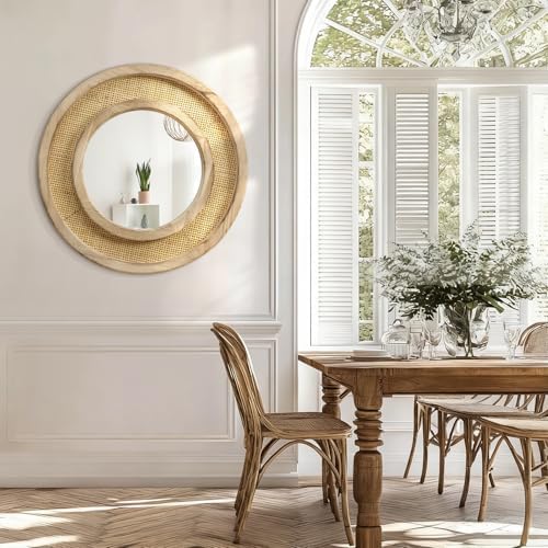 JJUUYOU Wood Mirror with Wood Frame Circle Mirrors - Image 5