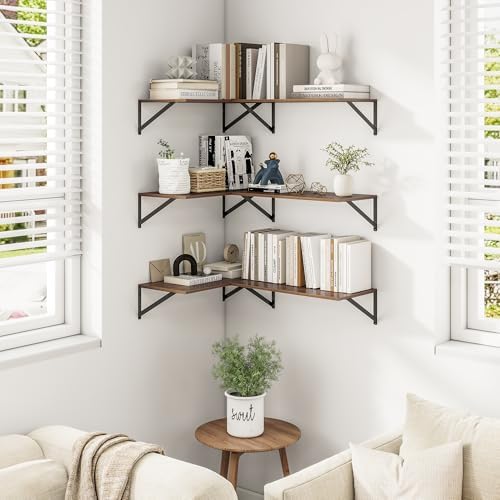 Heimlove 24W x 12D Deep Floating Shelves Set of 3 Walnut - Image 2