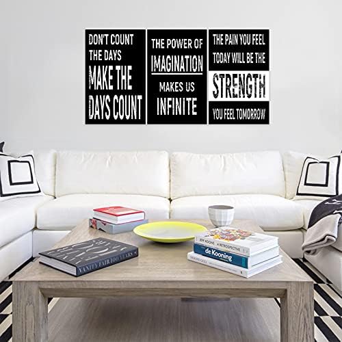 3 Piece Inspirational Wall Art Black Background Sayings Pictures, Quote - Image 3