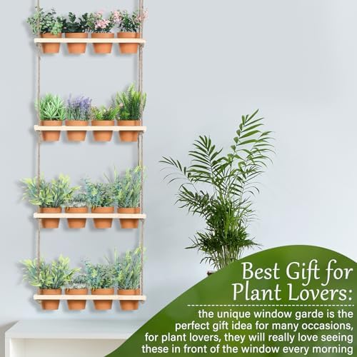 FillTouch 16 Pcs 4 Tiered Hanging Herb Garden Wall Hanging Planter - Image 6