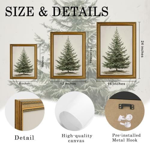 AVECCO Christmas Tree Pine Botanical Wall Art Canvas Framed 8x10 inch - Image 6
