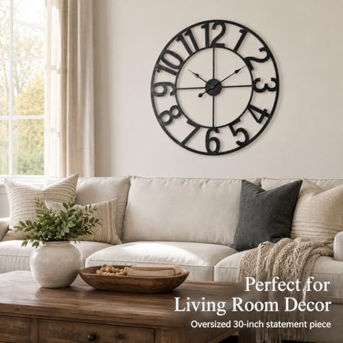 deerlove Large Wall Clock 30 Inch, Arabic Numerals, Distressed Look - Image 5