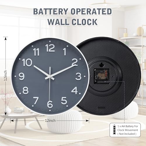 MEIRED Wall Clock 12 Inch Silent Non Ticking Battery Operated Round Wall Clock - Image 4