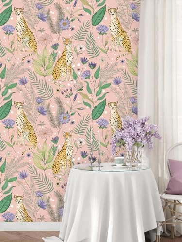 Floralplus Wallpaper Peel and Stick Pink Leopard Wallpaper Floral Removable - Image 3