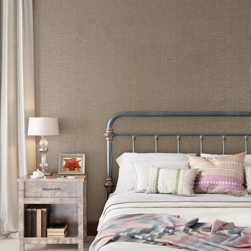 Taupe Brown Grasscloth Wallpaper Peel and Stick Metallic Grass Cloth Wallpaper - Image 5