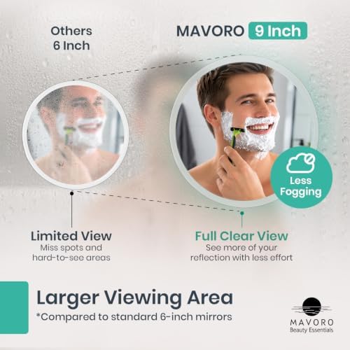 Mavoro 9" Acrylic Shower Mirror | 3 Suction Cups | Non-Magnified | Clear - Image 3