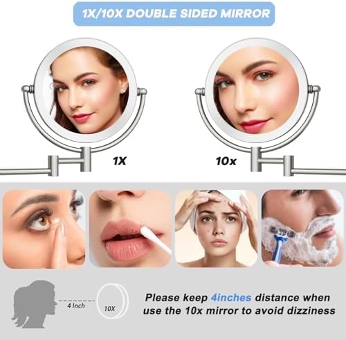Brass Makeup Mirror with Lights Wall Mounted 10X Magnification - Image 4