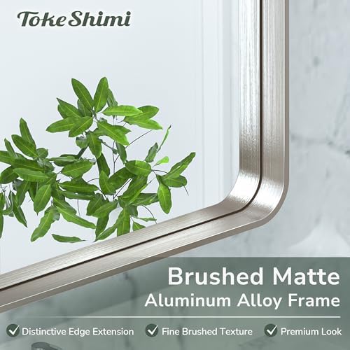 TokeShimi 24x36 Brushed Nickel Bathroom Wall Mirror Vanity Metal Frame Round - Image 4