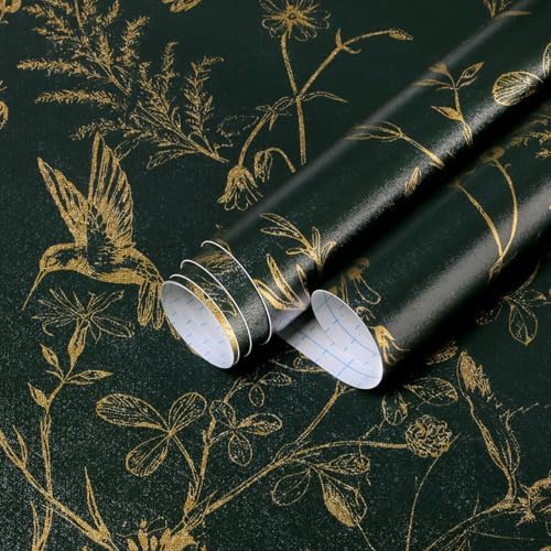 Safiyya 78.7" ×17.3'' Floral Peel and Stick Wallpaper Blackish Dark Green and by SAFIYYA