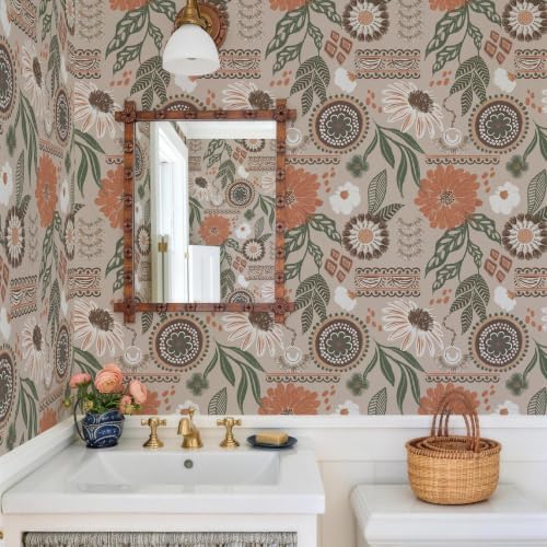 Simon&Siff Boho Sun Floral Retro Peel and Stick Wallpaper 17.3" x 480" - Image 5