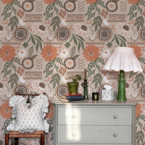 Simon&Siff Boho Sun Floral Retro Peel and Stick Wallpaper 17.3" x 480" by SimonSiff