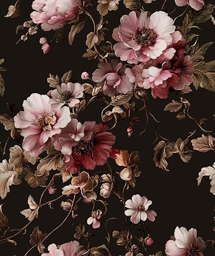 Laatse Dark Floral Brown Wallpaper Peel and Stick17.5 × 118" by Laatse