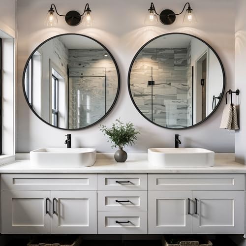 TRAHOME Black Round Bathroom Mirror, 2 Pack 30” Vanity Circle Wall Mirror - Image 6