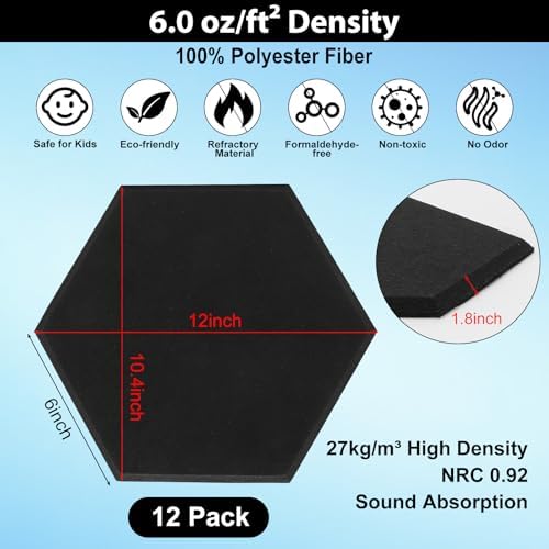 12 Pack Acoustic Panels Self Adhesive Sound Proof Foam, High Density Sound - Image 6