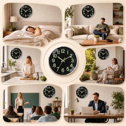 Wall clock 12-inch metal frame luminous silent time accurate（Black 6） - Image 5