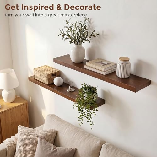 fuqing 40 Inch Floating Shelves 6.7'' Deep Dark Wood Wall Shelves Set of 2 - Image 6