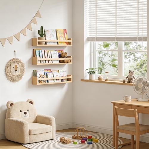 Floating Wall Nursery Book Shelves, 23.6 Inch, Natural Color - Image 2