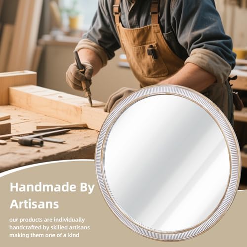 36 Inch Large Round Wood Mirror, Farmhouse Bathroom Mirrors - Image 3