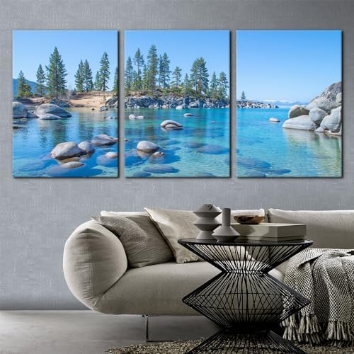Pacimo Canvas Print Wall Art Set Vibrant Forest & Rocky Lake Landscape Nature - Image 2