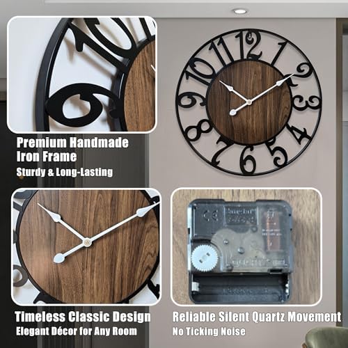 16 Inch Large Wall Clock for Living Room Bedroom Kitchen Mantel Decor, Silent - Image 3