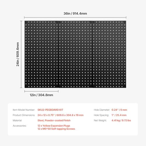 VEVOR Metal Pegboard Panels, 3 Panels, Heavy Duty Steel Peg Board Wall Organizer - Image 7