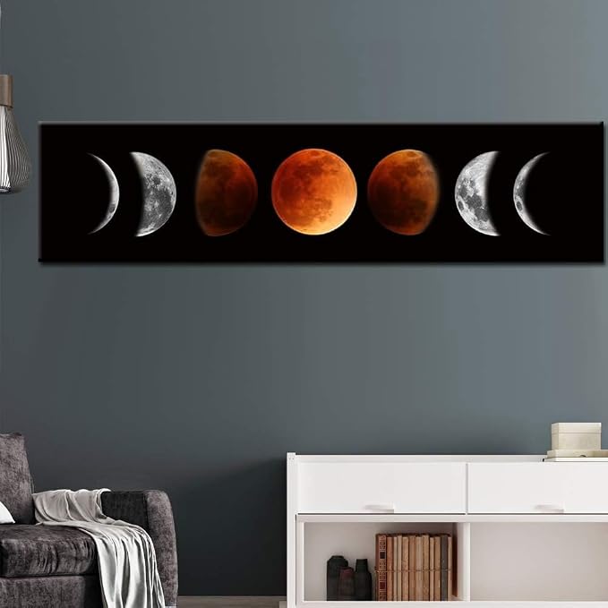 Ohhvvow Moon Phase Wall Art Painting, 47L x 11.8W Black and Tawny Modern - Image 2