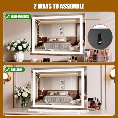 Vanity Mirror with Lights 28"x20", LED Makeup Mirror, 3 Color Lighting Modes - Image 5