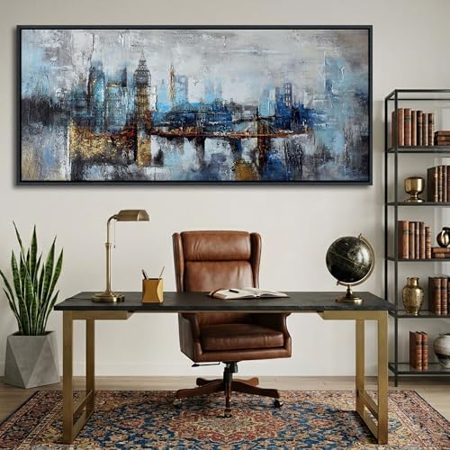 Large Wall Art for Bedroom Abstract City View Canvas Art Gray Blue Buildings - Image 3