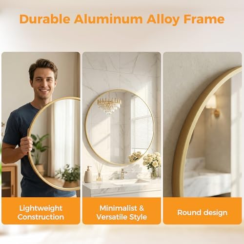 30 Inch Gold Round Bathroom Wall Mirror, Round Mirrors - Image 3