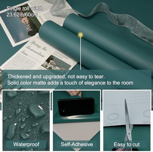 Teal Peel and Stick Wallpaper Solid Teal Contact Paper A Set of 23.6"x472" - Image 2
