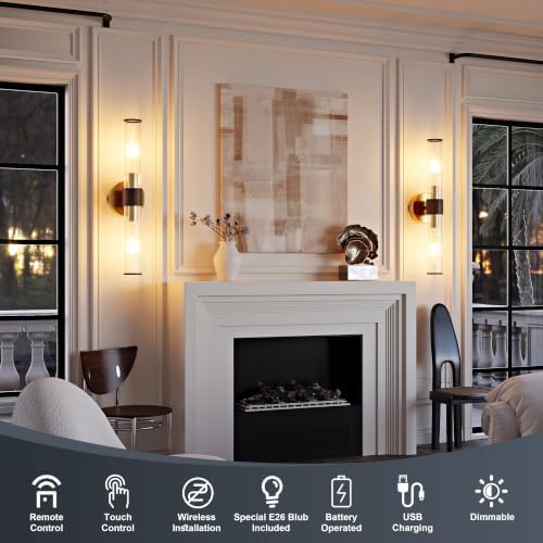 Morauroral Gold Walnut Battery Operated Wall Sconces Set of 2 - Image 2
