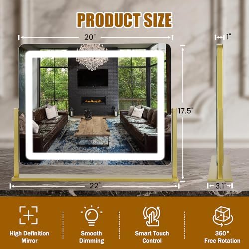 Vanity Mirror with Lights 22"×17", Large LED Makeup Mirror with Light, Smart - Image 2