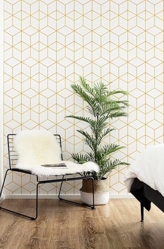 Safiyya 393"x17.3" Peel and Stick Wallpaper Gold and White Contact Paper - Image 5