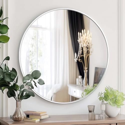 Oruii Round Mirror, 26 inch White Circle Mirror - Image 7