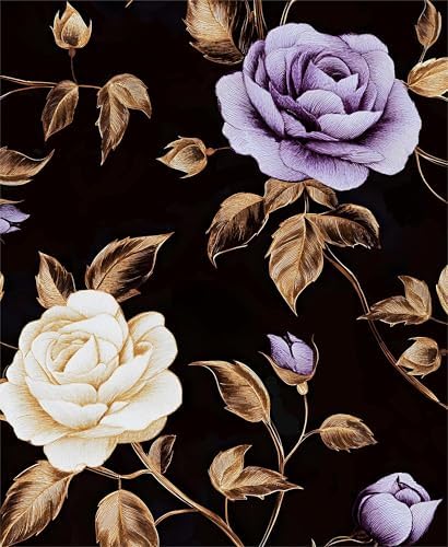 Laatse Dark Purple Gold Rose Floral Wallpaper Peel and Stick 17.5''x393'' by Laatse