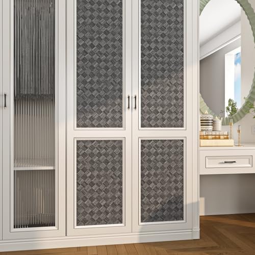 Livelynine 15.8x197 Peel and Stick Grasscloth Woven Wallpaper Black Squares - Image 5