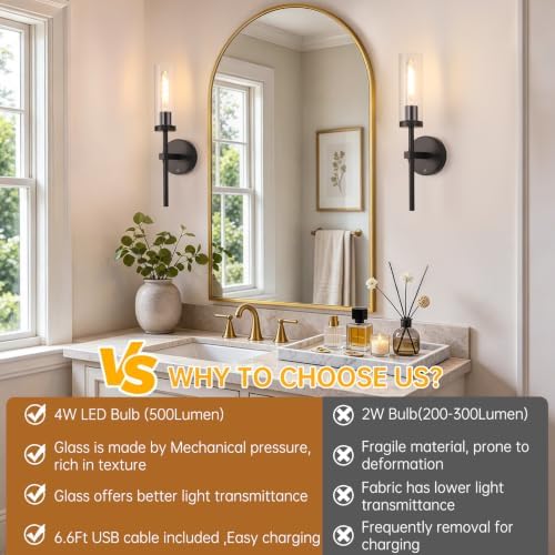 Shenmoyl Battery Operated Wall Sconces Set of 2, Dimmable Wall Lights - Image 4