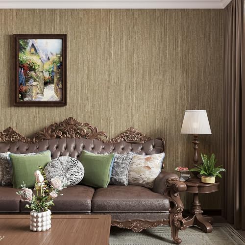 VaryStyle Luxury Brown/Gold Grasscloth Wallpaper Textured Grass Cloth Peel and - Image 6