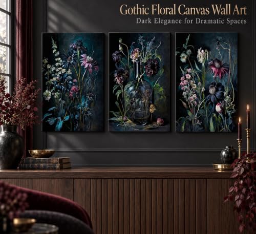 hijyord 3 Pcs Dark Academia Floral Canvas Wall Art 12x16in - Image 2