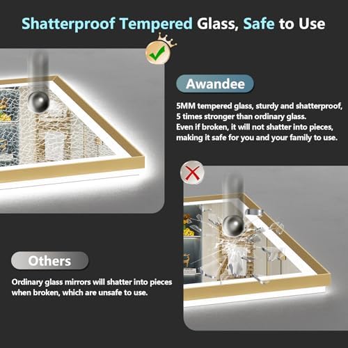 72x36 Gold Beveled LED Lighted Bathroom Mirror, Backlit & Front Lit - Image 7