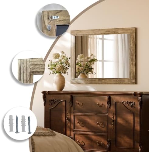 Rectangular Wall Mirror 30" x 40", Solid Wood Frame Bathroom Mirror - Image 6