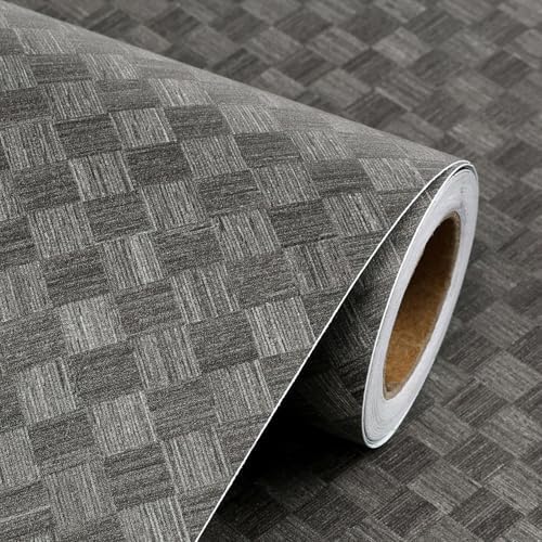 Livelynine 15.8x197 Peel and Stick Grasscloth Woven Wallpaper Black Squares by Livelynine