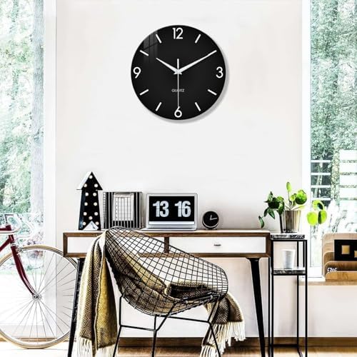 XFM Black Simple Glass Wall Clock 14 Inch Modern Minimalist - Image 5