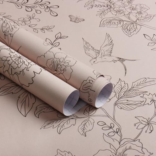 Froluya Brown Floral Peel and Stick Wallpaper Shelf Liner 17.7in×118.1in by Froluya