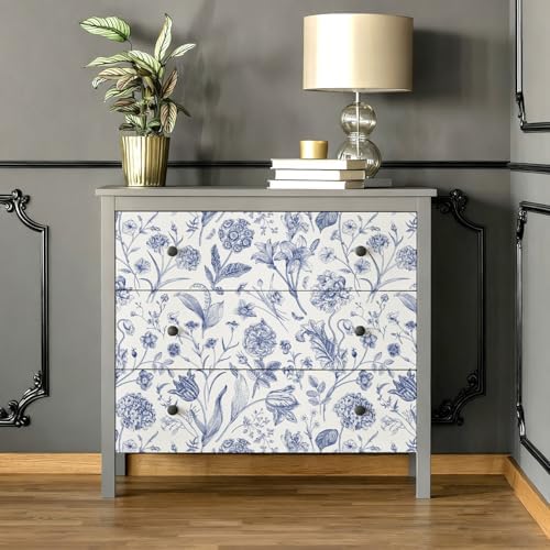 White and Blue Floral Peel and Stick Wallpaper Vintage 17in x 118in - Image 6