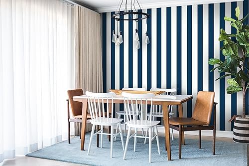 Guvana 394"x17.7" Striped Peel and Stick Wallpaper Blue and White Self-Adhesive - Image 4