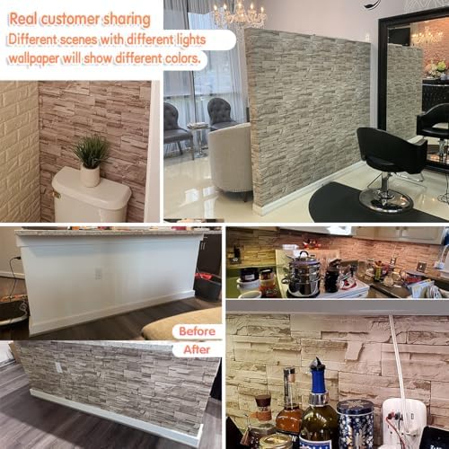 Jeweluck Faux Stone Wallpaper Peel and Stick Brick Wallpaper 17.7”×118.1” - Image 2
