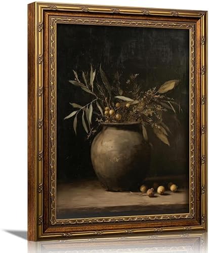 xikafou 3D Textured Canvas Wall Art, Vintage Carved Gold Frame, Rustic Olive by Wallart
